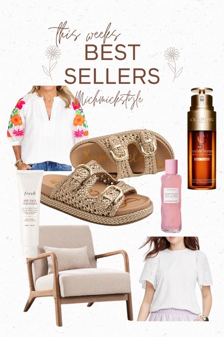 This weeks top sellers. Linen and wood chair. Summer top. Sandals. Skincare  

#LTKhome #LTKxTarget #LTKxSephora