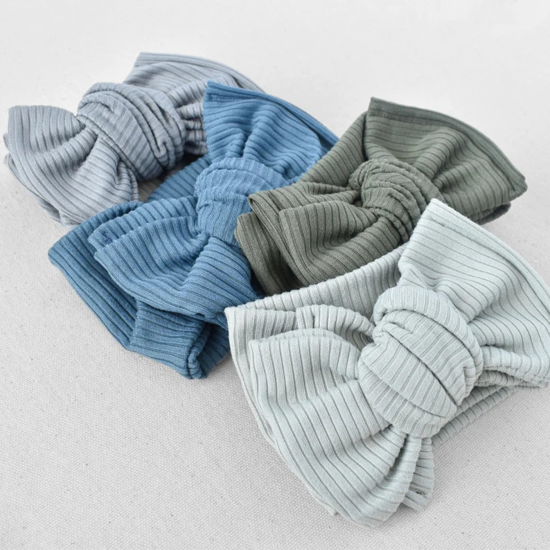 Ribbed Oversized Bow Headband Wrap aqua Gray, Blue, Hunter Green, Gray, Newborn / Baby - Etsy | Etsy (US)