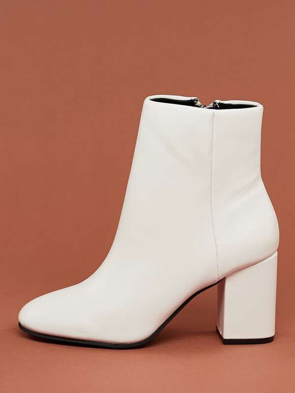 Almond Toe Side Zip Chunky Heel Ankle Boots | SHEIN