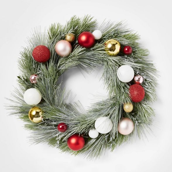 22in Unlit Flocked Shatter-Resistant Artificial Christmas Wreath Red/Pink/White/Gold - Wondershop... | Target