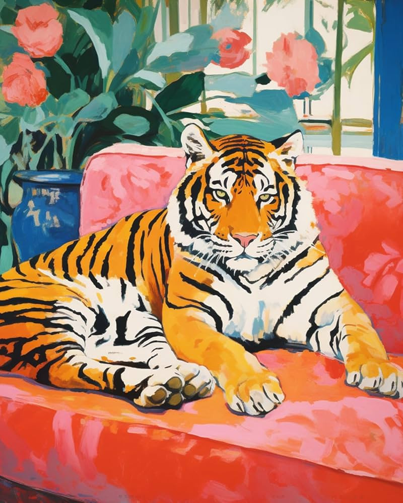 Tucocoo Wild Animal Tiger Laying on Sofa DIY Paint by Numbers for Adults Childlike Innocence and ... | Amazon (US)