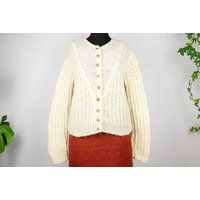 Vintage Off White Hand Knit Cardigan | Etsy (US)