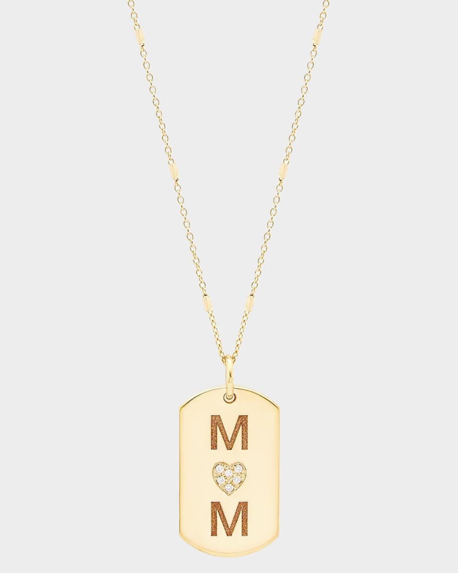 Zoe Chicco 14K Yellow Gold Diamond Mom Dog Tag Necklace | Neiman Marcus