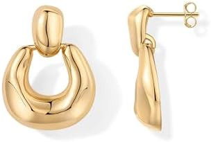 PAVOI 14K Gold Plated Door Knocker Statement Earrings for Women - Chunky Gold Earrings for Women ... | Amazon (US)