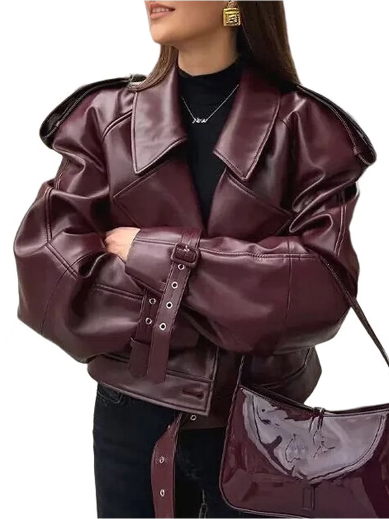 Women'S Faux Leather Motorcycle Jacket Trendy Fall Spring Clothes Zip Up Winter Coat Outerwear Wi... | Walmart (US)