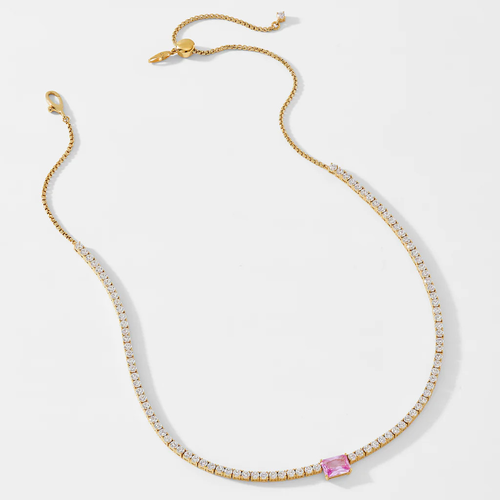TENNIS ANYONE PINK EMERALD CUT CZ TENNIS NECKLACE | NADRI