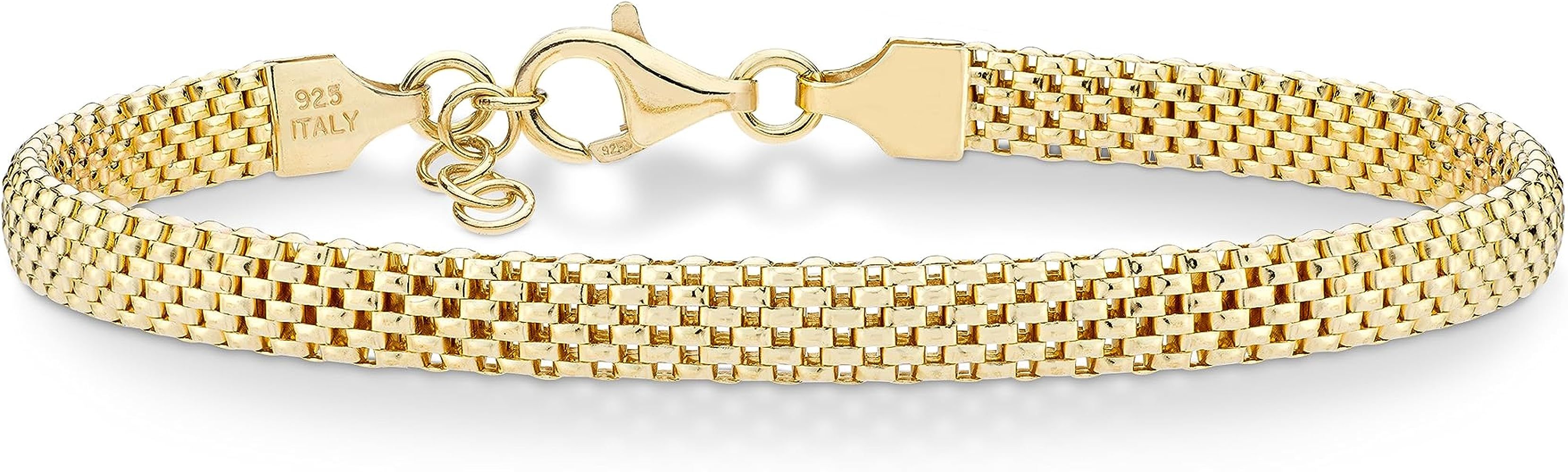 Miabella 18K Gold Over Sterling Silver Italian 5mm Mesh Link Chain Bracelet for Women, 925 Made in Italy | Amazon (US)