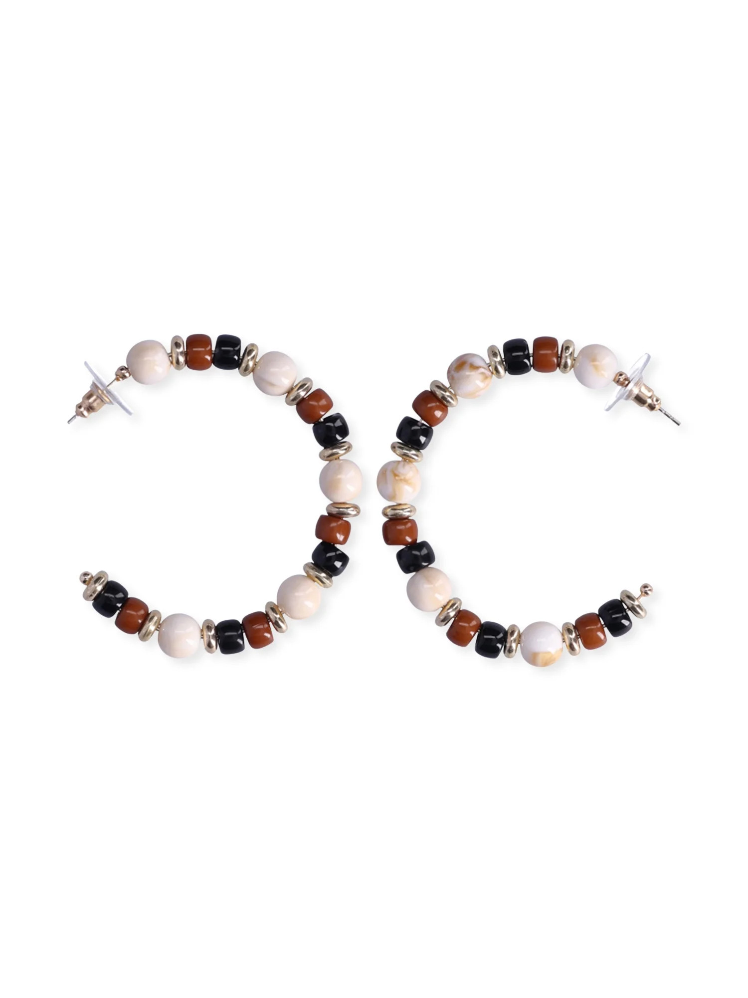 Time and Tru Women's Gold Tone Hoop Earrings with Multi Color Beads | Walmart (US)