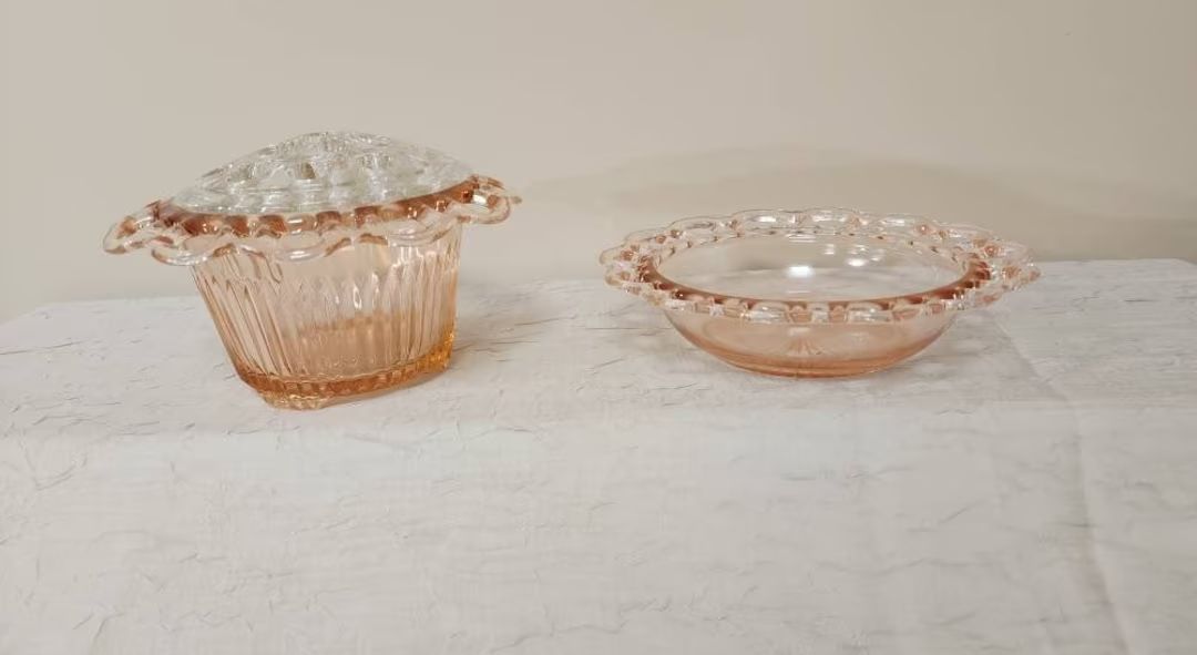Vintage Lace Edgeold Colony Pink by Anchor Hocking Choose From: Plain Individual Salad Bowl or Fl... | Etsy (US)