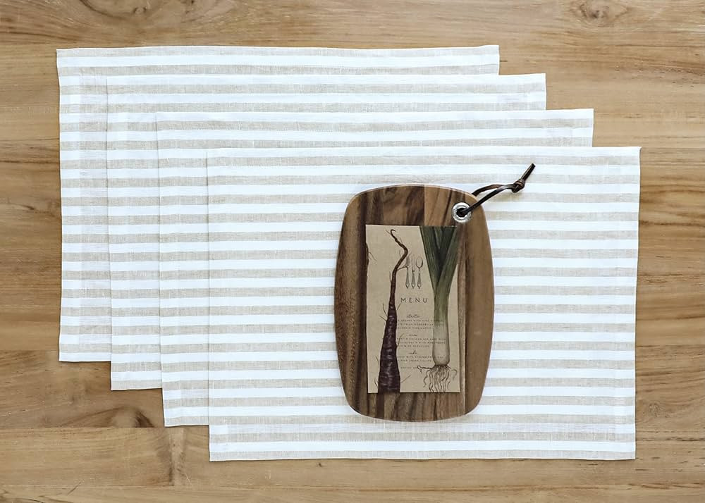 Solino Home Linen Placemats 14 x 19 Inch Natural and White, 100% Pure Linen Fabric Placemats Set ... | Amazon (CA)