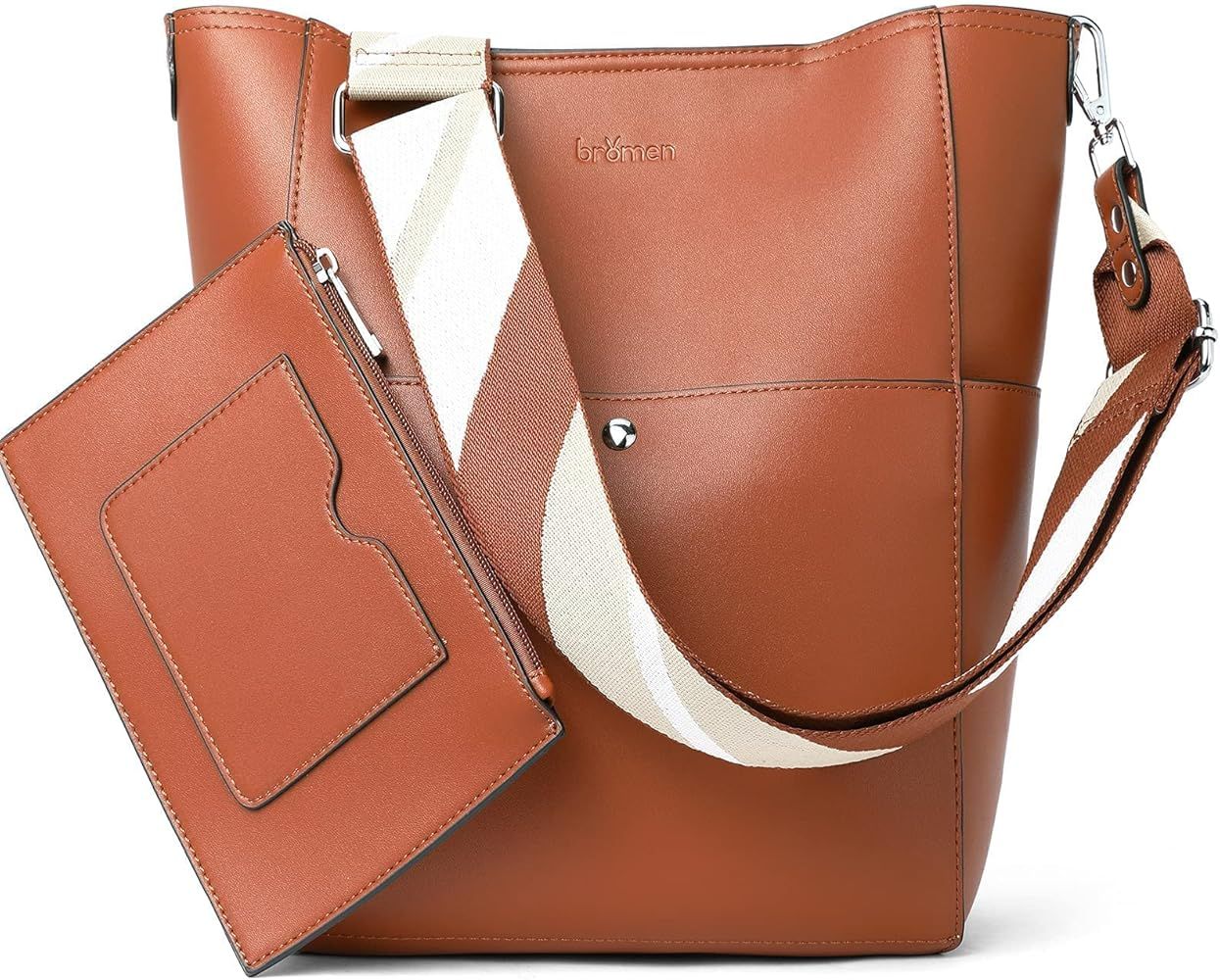 BROMEN Hobo Bags for Women Leather Handbags Designer Shoulder Bucket Crossbody Purse | Amazon (US)
