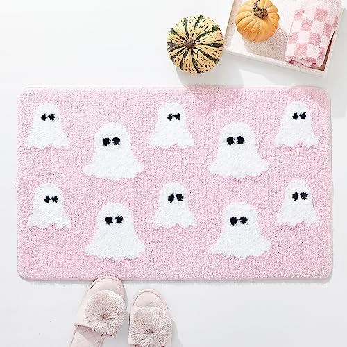TRUEDAYS Halloween Bath Mat with Spooky Ghosts Pink Bathroom Rugs Cute Home Decor Non Slip, Showe... | Amazon (US)