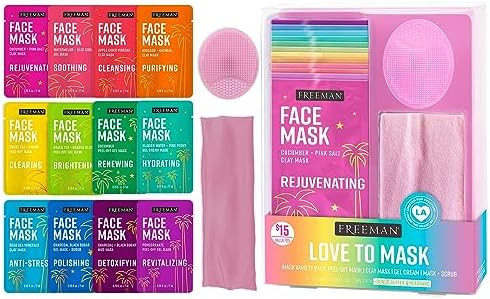 Freeman Facial Love To Mask Variety Pack: Oil Absorbing Clay, Detoxifying Charcoal, Clearing Peel... | Amazon (US)
