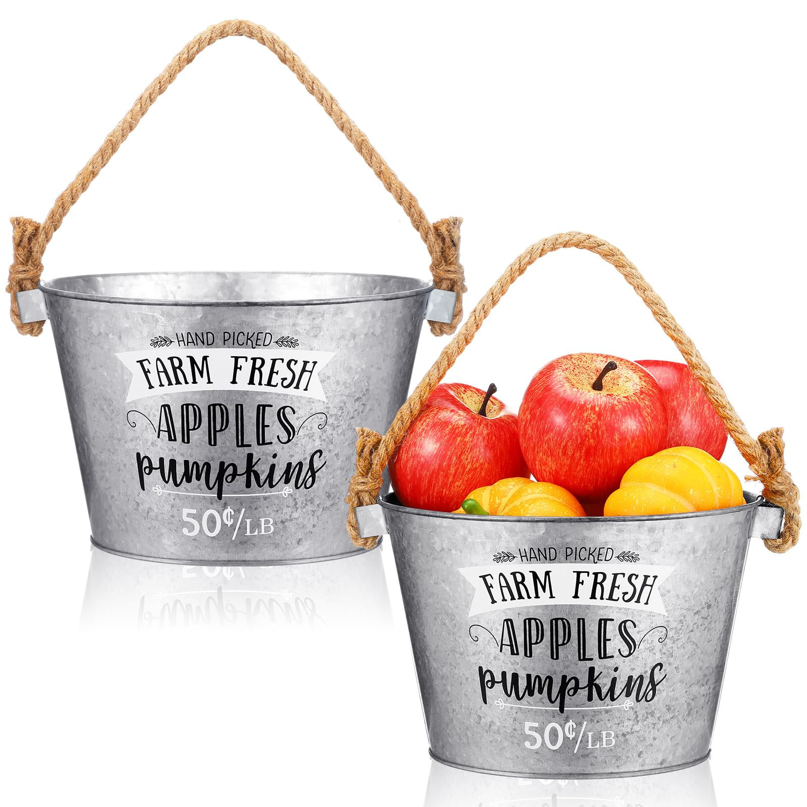Honeydak 2 Pack 8 x 5.5 Inch Fall Galvanized Metal Bucket Rustic Vintage Medium Metal with Sturdy... | Amazon (US)