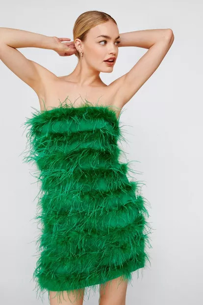 Feather Bandeau Mini Dress | Nasty Gal (US)