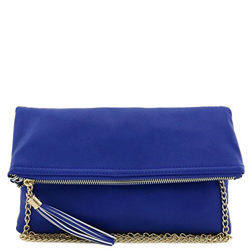 Tassel Accent Flapover Clutch Purse with Chain Strap Royal Blue | Amazon (US)