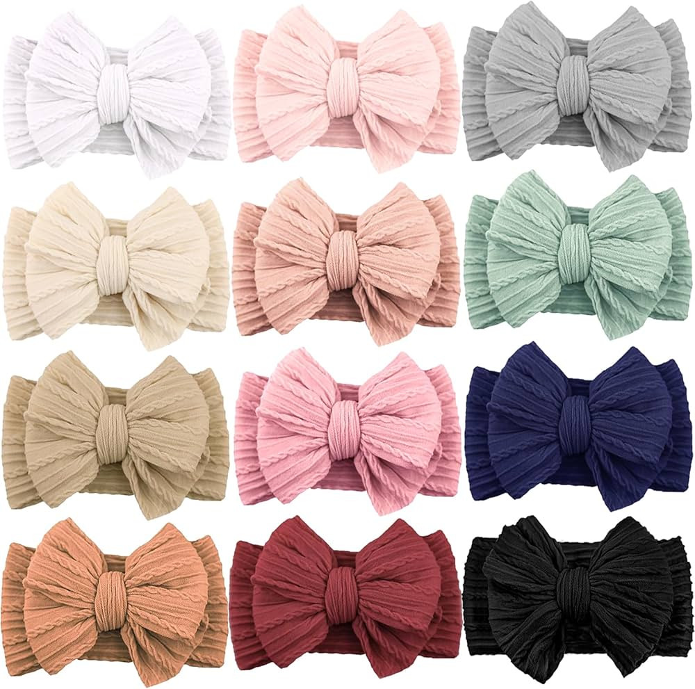 12 Pack Baby Headbands Super Soft Stretchy Nylon Hair Bands Hair Bows Hair Accessories for Baby G... | Amazon (US)