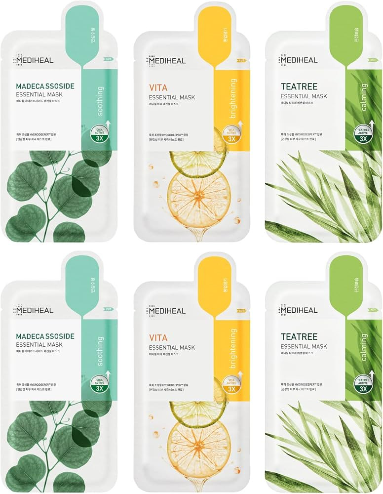 Mediheal Sheet Mask New Essential HERO 6 pack (Tea Tree, Madecassoside, Vita)| Korean Skincare Fa... | Amazon (US)