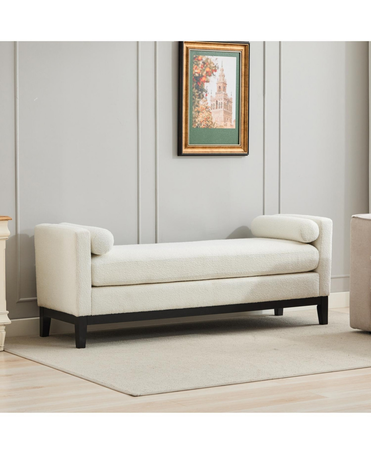 Streamdale Furniture Elegant Ivory Boucle Upholstered Bench with Bolsters - Ivory | Macy's