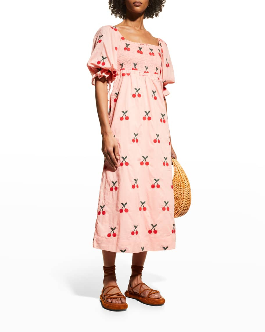 Farm Rio Cherry Cross Stitch Midi Dress | Neiman Marcus