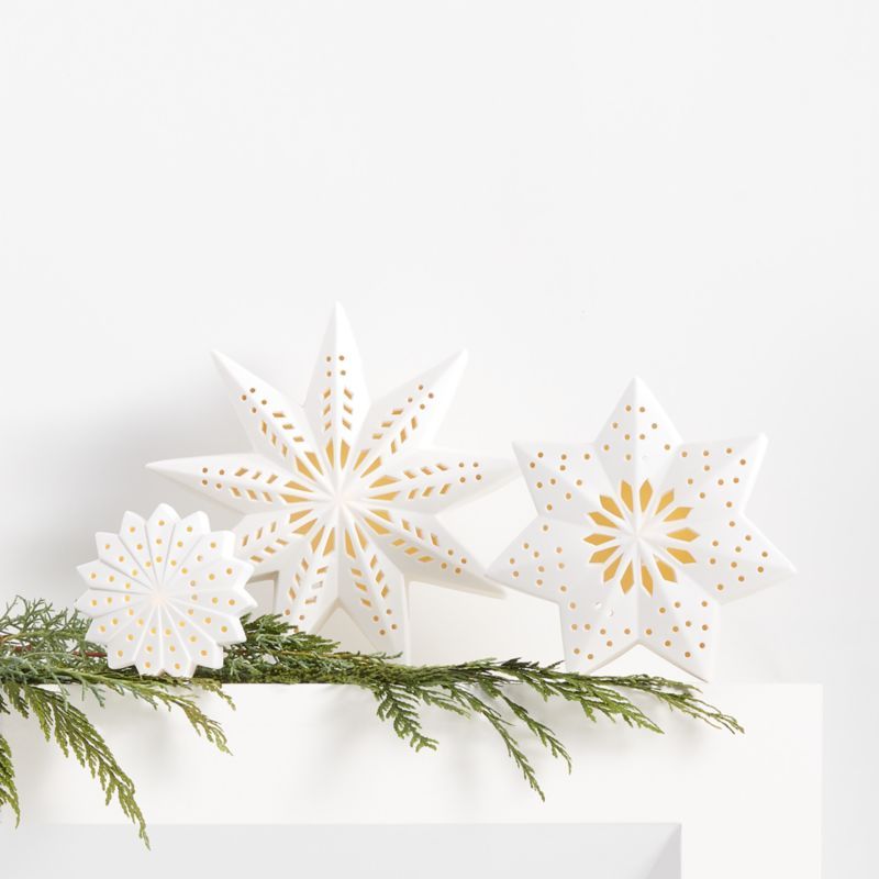 LED White Holiday Ceramic Snowflakes | Crate & Barrel | Crate & Barrel