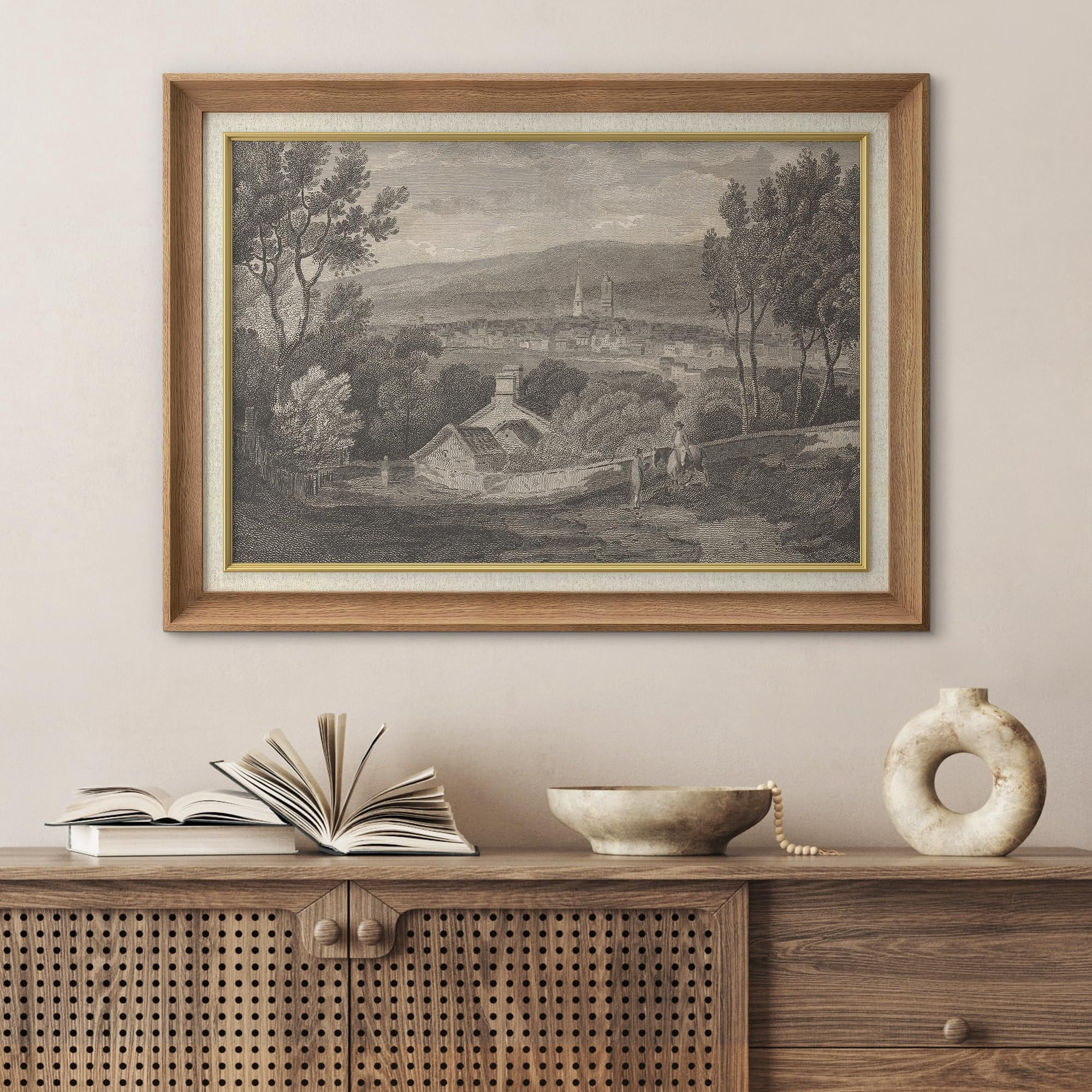IDEA4WALL Premium Frame Wall Art Duotone Countryside Meadow Sketch Farmhouse Classic Print Nature... | Walmart (US)