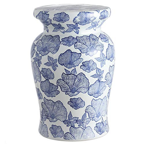 JONATHAN Y Poppies 17.75" Ceramic Drum Garden Stool Side Table, White/Blue | Amazon (US)