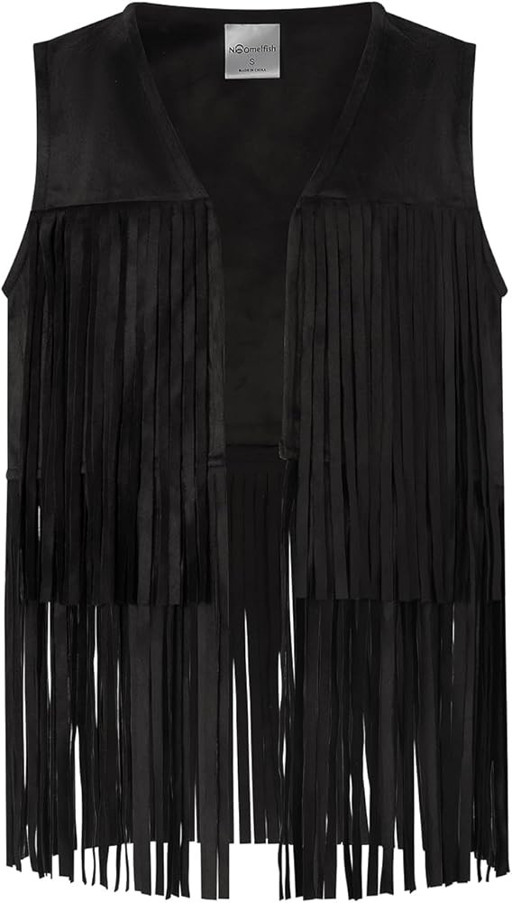 Noomelfish Girls Faux Suede Fringe Vest Sleeveless Boho Tassels Jacket Cardigan (5-12 Years) | Amazon (US)