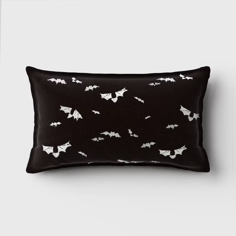 Embroidered Bats Velvet Lumbar Throw Pillow Black/Almond - Threshold™ | Target