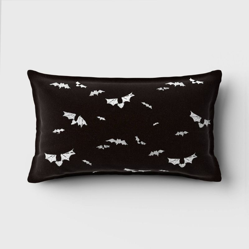Embroidered Bats Velvet Lumbar Throw Pillow Black/Almond - Threshold&#8482; | Target