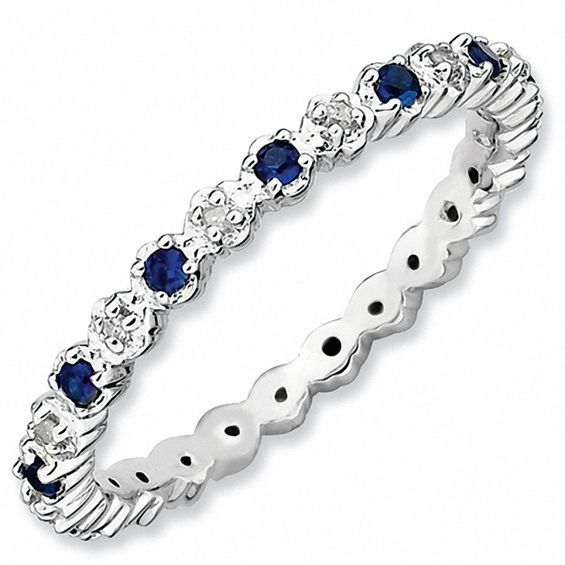 Stackable Expressions™ Lab-Created Blue Sapphire and Diamond Accent Eternity Band in Sterling S... | Zales