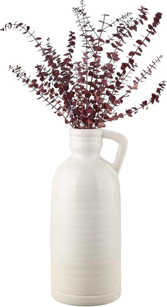 12.5" White Ceramic Vase for Home Decor Large Decorative Vase Boho Pottery Bud Vase for Flowers R... | Amazon (US)