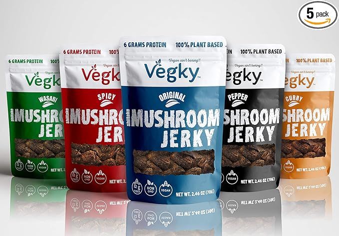 VEGKY Shiitake Mushroom Jerky - 70 Grams - 5 Pack Variety Vegan Gift Basket Plant Based Meatless ... | Amazon (US)