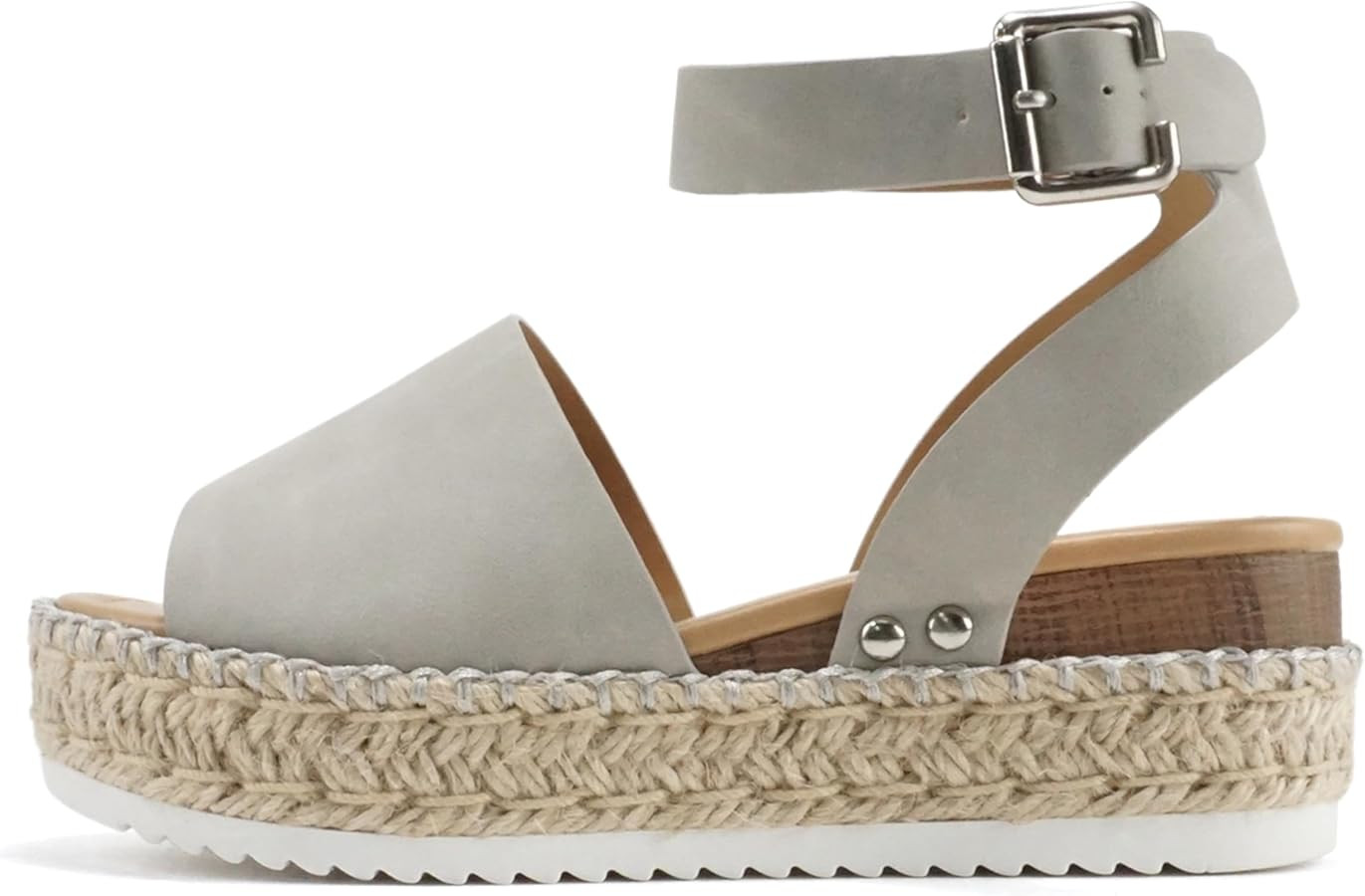 Soda Topic Open Toe Buckle Ankle Strap Espadrilles Flatform Wedge Casual Sandal | Amazon (US)