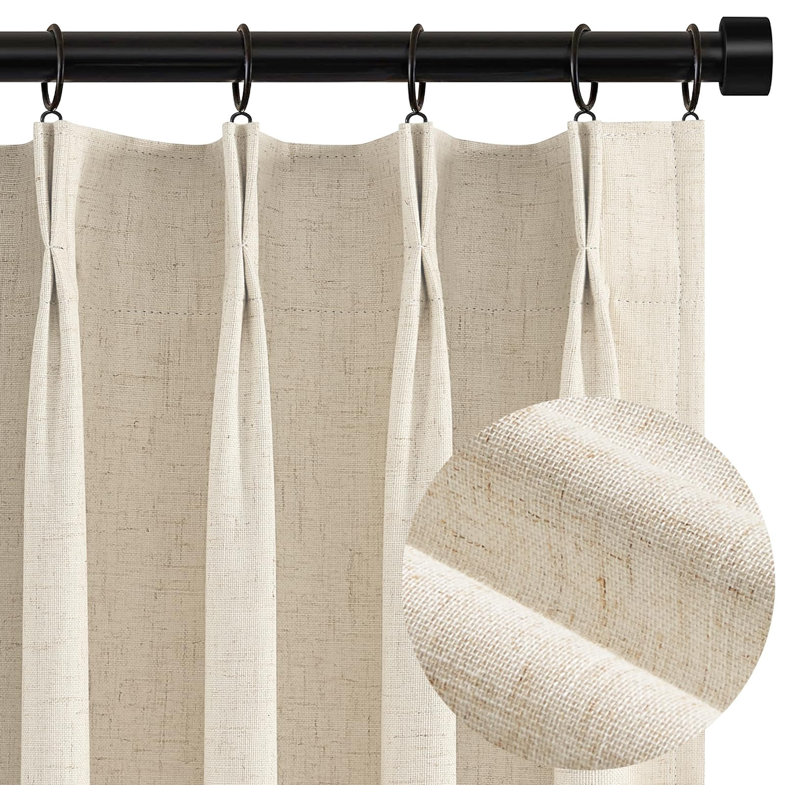 Topfinel Extra Long Total Blackout Cream Linen Curtains 108 Inches Long for Large Window with Hoo... | Amazon (US)
