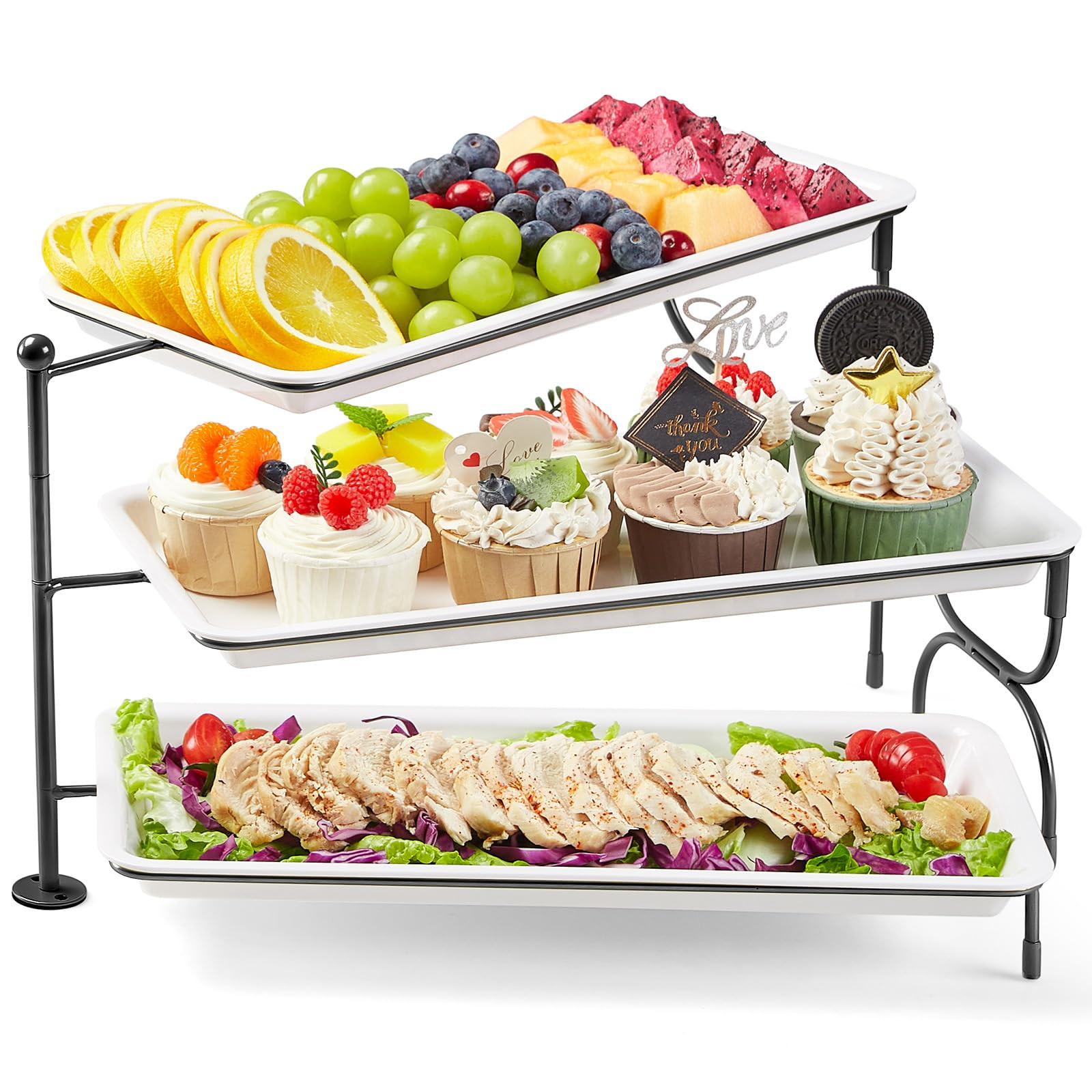 Lifewit Etagere 3 Etagen mit 36 x 17 cm/14x 6.5 Servierplatte, Kunststoff Serviertablett Serviert... | Amazon (DE)