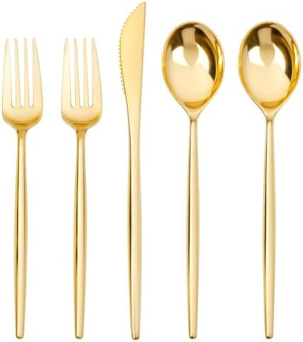 SUT 300 Pcs Gold Plastic Cutlery, Gold Utensils Disposable, Gold Plastic Silverware Set Include 1... | Amazon (US)