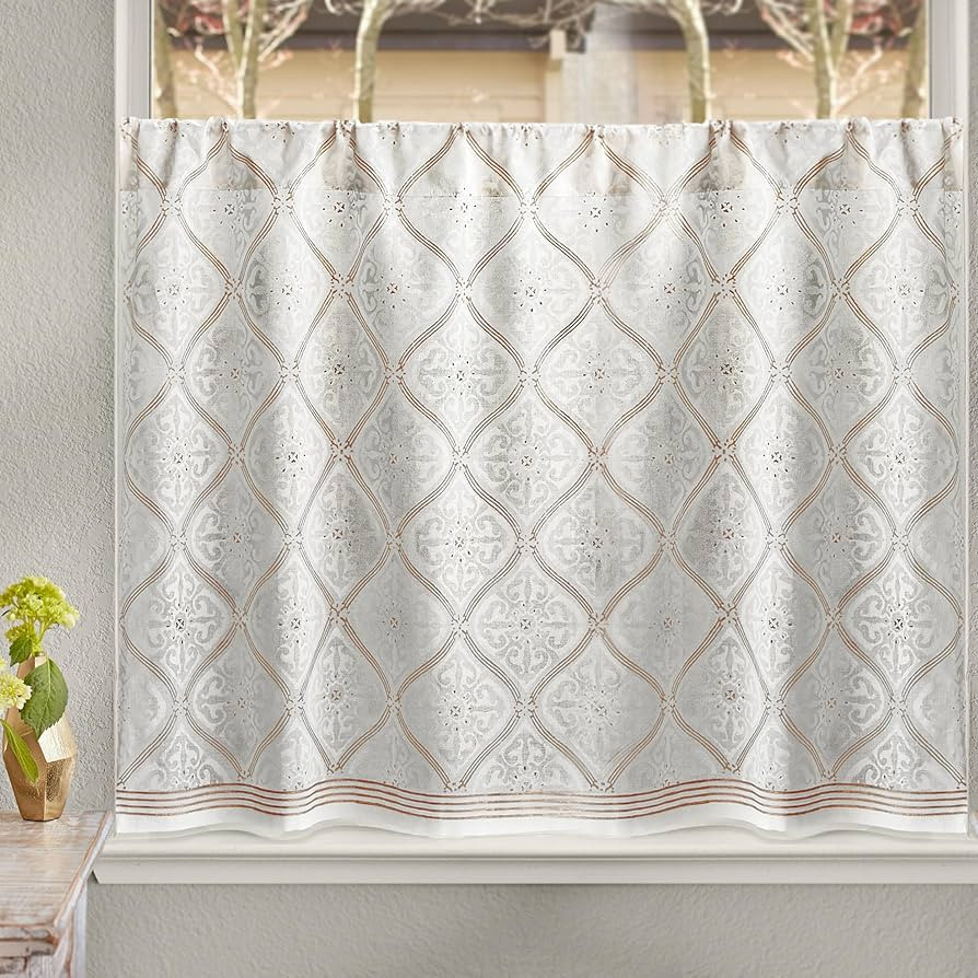 Half Kitchen Cotton Curtains for Small Windows, Bathroom and Cafe Hand Block Printed Vanilla Glac... | Amazon (US)