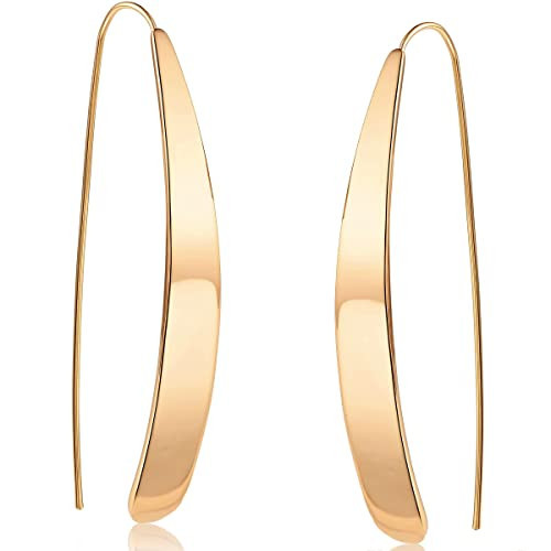 Gold Drop Earrings for Women - Plated 14K Gold Threader Earrings, Elegant Thread Teardrop Dangle, Dangling Long Trendy Large Pull Through Drops | Amazon (US)