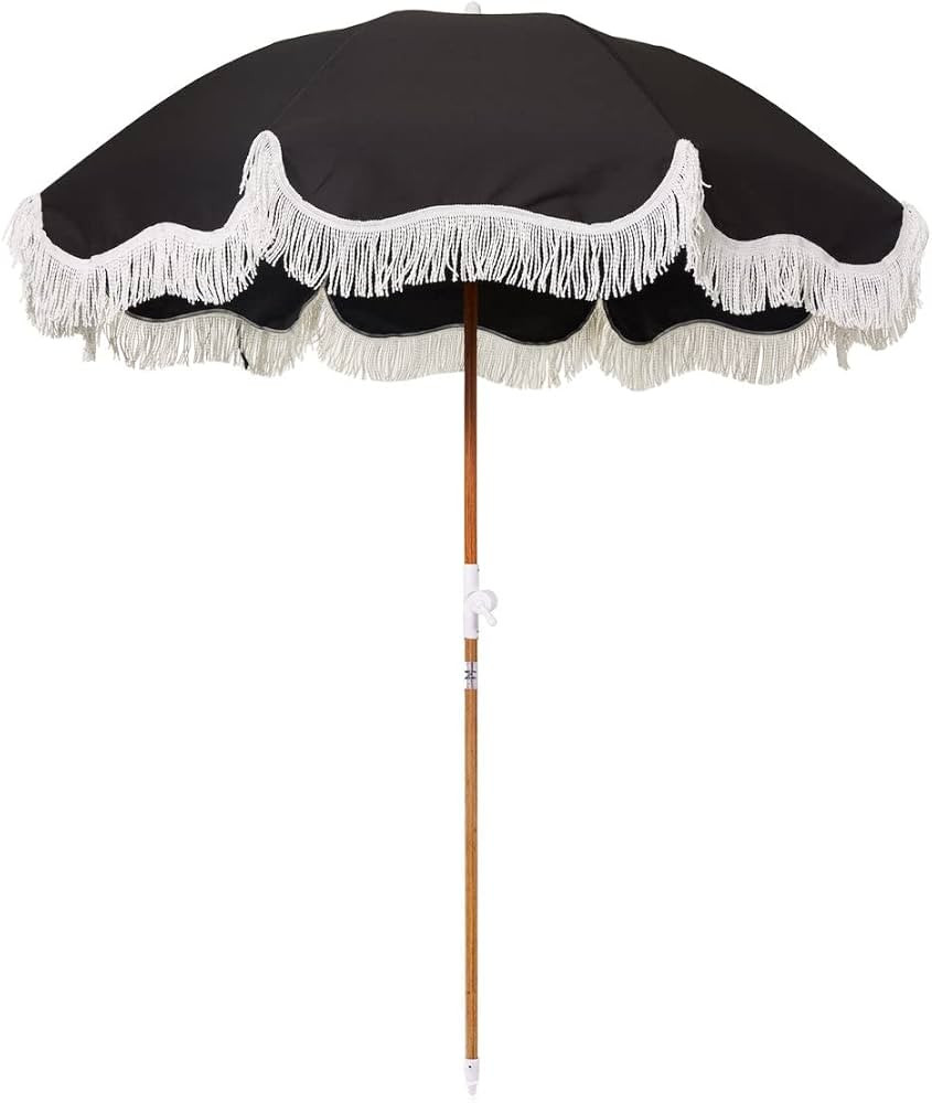 Business & Pleasure Co. Holiday Umbrella - Boho Beach Umbrella with White Fringe, UPF 50+, 1" Til... | Amazon (US)