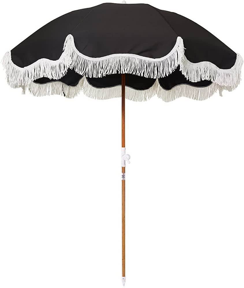 Business & Pleasure Co. Holiday Umbrella - Boho Beach Umbrella with White Fringe, UPF 50+, 1" Til... | Amazon (US)
