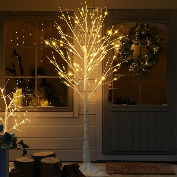 Lowestbest 6FT Artificial Christmas Tree, 96 LED Lights & Metal Stand, Pre-Lit White Christmas Tr... | Walmart (US)