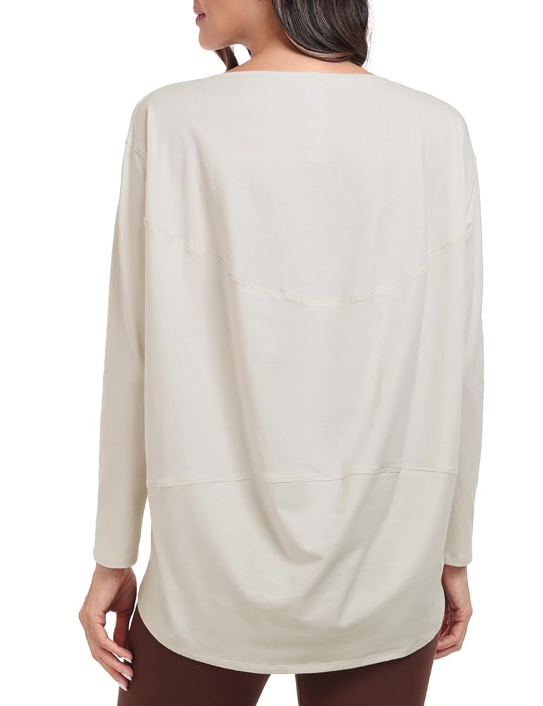 HeyNuts Women's Pima Cotton Long Sleeve Workout Shirts Boat Neck Athletic Loose Fit Soft Tops Fal... | Amazon (US)