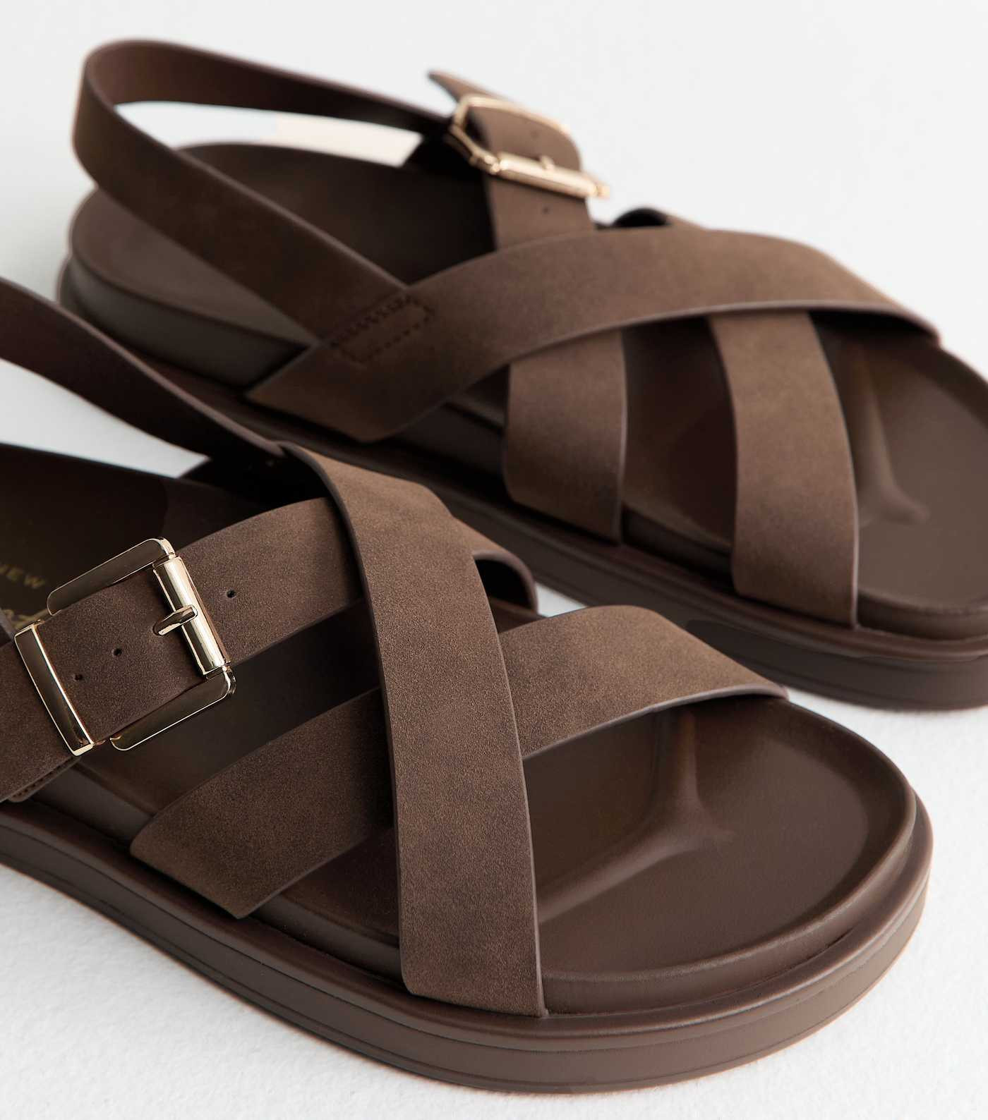 Brown Faux Brushed Leather Multi Strap Chunky Flat Sandals | New Look | New Look (UK)