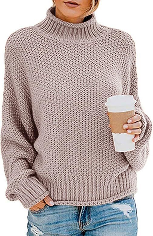 Womens Chunky Turtleneck Sweaters Batwing Sleeve Oversized Knitted Pullover Jumper | Amazon (US)