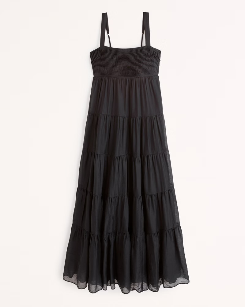 Tiered Ruched Babydoll Maxi Dress | Abercrombie & Fitch (US)