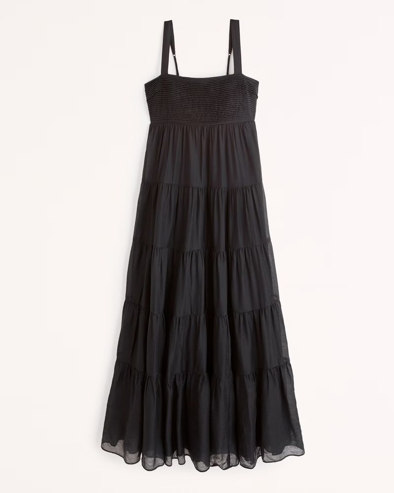 Women's Tiered Ruched Babydoll Maxi Dress | Women's Dresses & Jumpsuits | Abercrombie.com | Abercrombie & Fitch (US)