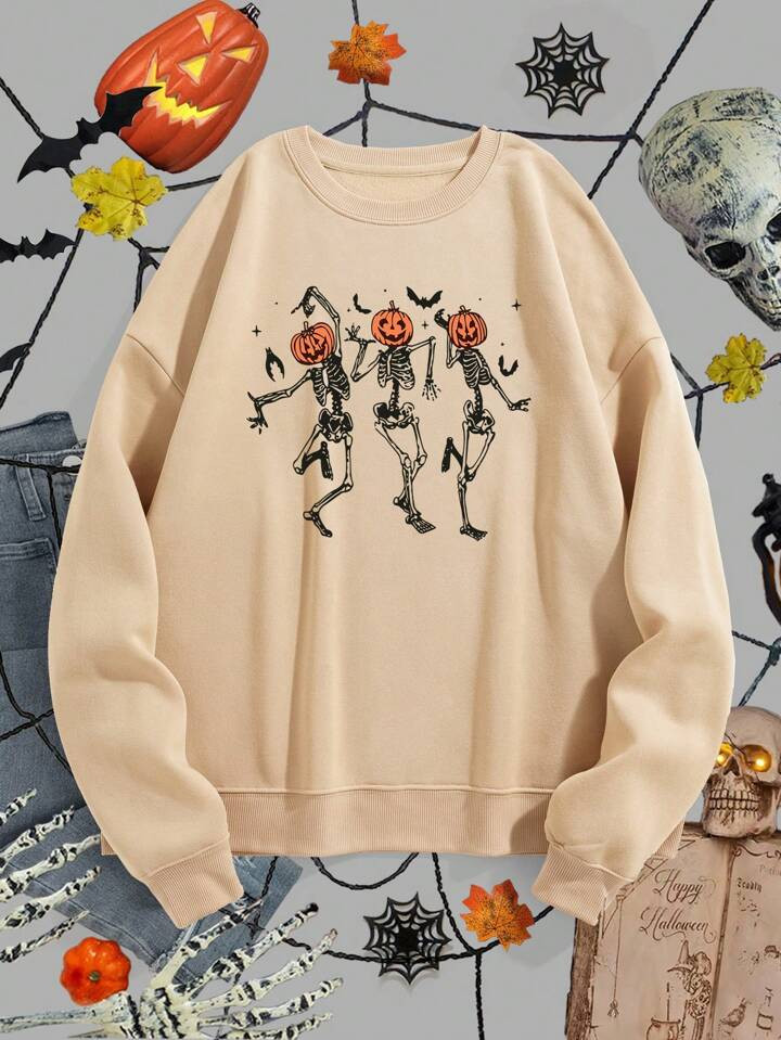 SHEIN EZwear Halloween Print Thermal Lined Sweatshirt | SHEIN