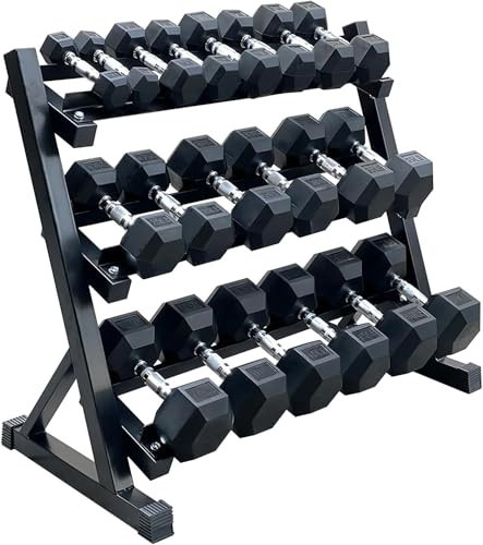 350/450 lbs Hex Weight Dumbbells Sets with Rack Rubber Encased Dumbbell Free Weights Set for Home Gym Weight Rack with Dumbbells Set (450, Pounds) | Amazon (US)