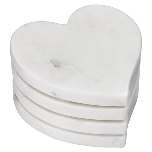 Simon Pearce Modern Classic White Marble Heart Coaster Set | Kathy Kuo Home